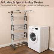 Allfold Aeronest Plus 4-Layer Foldable Clothes Drying Rack – Rust-Resistant Stainless Steel Frame, Multi-Tier Drying Capacity with 360° Wheels (80.5 x 69 x 201 cm)