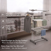 Allfold Clofera 3-Layer Foldable Clothes Drying Rack – 7-Layer Robotics Powder Coated Mild Steel Frame with 360° Mobility  (80.5 x 67 x 170.5 cm)