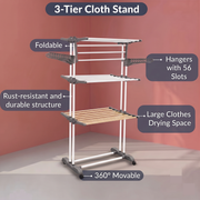 Allfold Clofera 3-Layer Foldable Clothes Drying Rack – 7-Layer Robotics Powder Coated Mild Steel Frame with 360° Mobility  (80.5 x 67 x 170.5 cm)