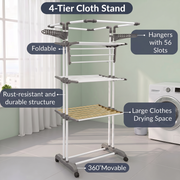 Allfold Clofera Plus 4-Layer Foldable Clothes Drying Rack – 7-Layer Robotics Powder Coated Mild Steel Frame, Multi-Tier Capacity with 360° Wheels (80.5 x 69 x 201 cm)