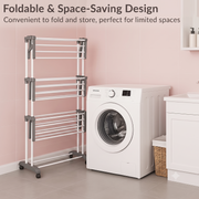 Allfold Clofera 3-Layer Foldable Clothes Drying Rack – 7-Layer Robotics Powder Coated Mild Steel Frame with 360° Mobility  (80.5 x 67 x 170.5 cm)