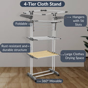 Allfold Aeronest Plus 4-Layer Foldable Clothes Drying Rack – Rust-Resistant Stainless Steel Frame, Multi-Tier Drying Capacity with 360° Wheels (80.5 x 69 x 201 cm)