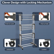 Allfold Aeronest 3-Layer Foldable Clothes Drying Rack – Rust-Resistant Stainless Steel Space-Saving Laundry Stand with 360° Mobility (80.5 x 67 x 170.5 cm)