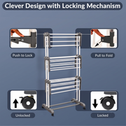 Allfold Clofera 3-Layer Foldable Clothes Drying Rack – 7-Layer Robotics Powder Coated Mild Steel Frame with 360° Mobility  (80.5 x 67 x 170.5 cm)
