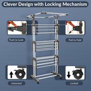 Allfold Aeronest Plus 4-Layer Foldable Clothes Drying Rack – Rust-Resistant Stainless Steel Frame, Multi-Tier Drying Capacity with 360° Wheels (80.5 x 69 x 201 cm)