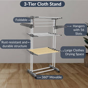 Allfold Aeronest 3-Layer Foldable Clothes Drying Rack – Rust-Resistant Stainless Steel Space-Saving Laundry Stand with 360° Mobility (80.5 x 67 x 170.5 cm)